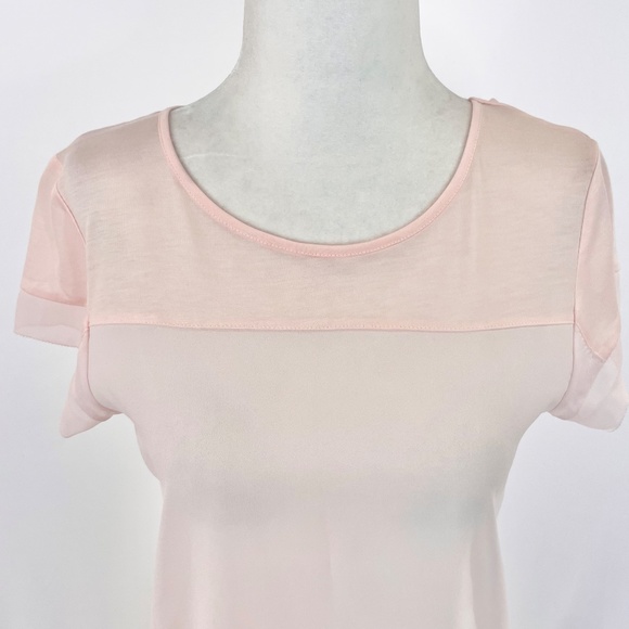New French Connection Mixed Fabrics High Low Hem Short Sleeve Top Blush Pink XS - Picture 4 of 14